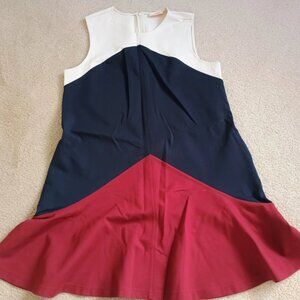 Tory Burch Willa Navy Blue, Maroon & Cream Colorblock A-Line Dress, Size XL